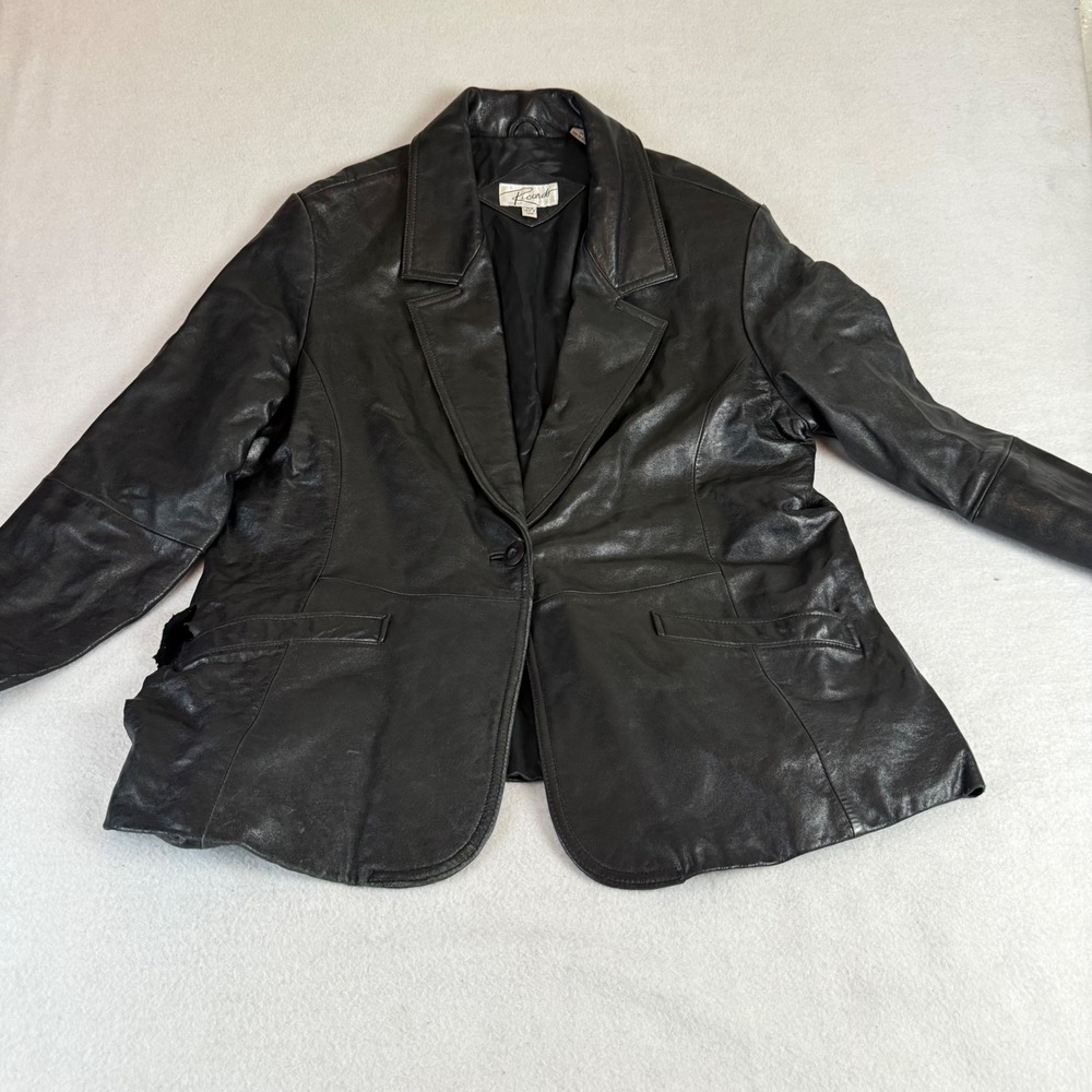 Ricardo Women's Black Leather Blazer Jacket Single Button Size XLG Repair Needed